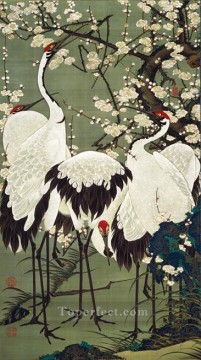  cranes Oil Painting - plum blossoms and cranes Ito Jakuchu Japanese